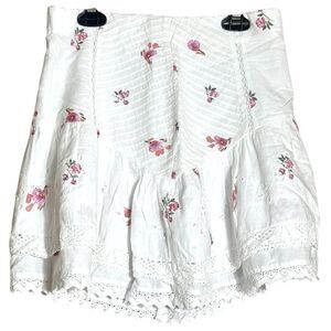 Zara White and Pink Lace Trimmed Floral Mini Skirt Size Small NWT 📦
